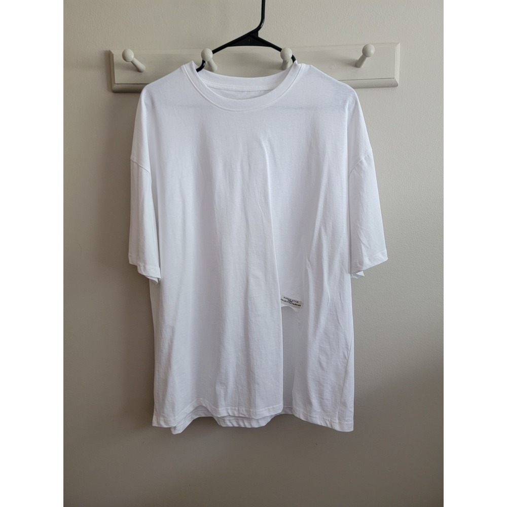 DAZY Wms White Cotton T-shirt Size Large Split Front Hem S/S Trendy Streetwear